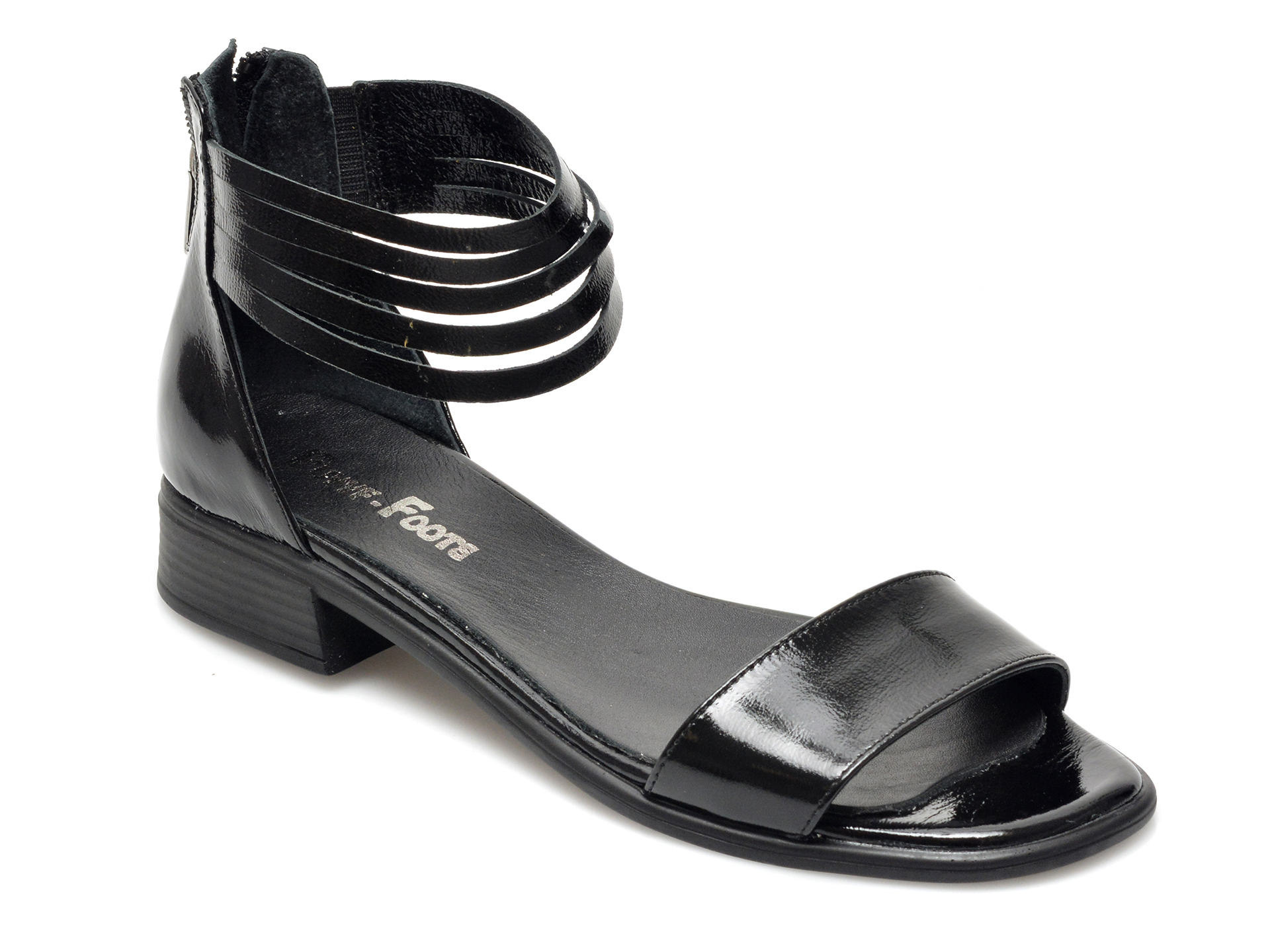 Sandale PUYYF FOOTS negre, 18206, din piele naturala lacuita /femei/sandale