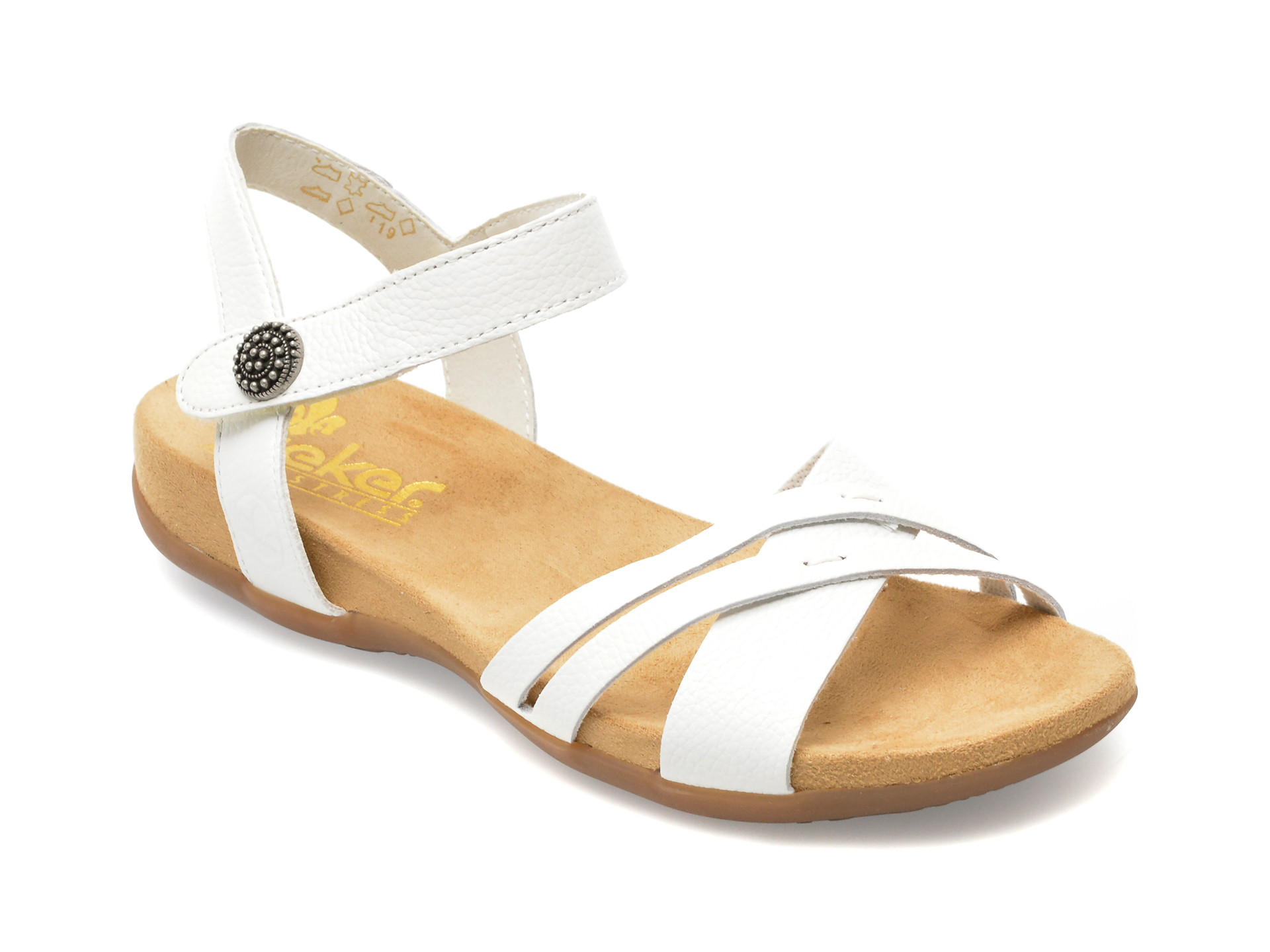 Sandale RIEKER albe, 60553, din piele naturala /femei/sandale