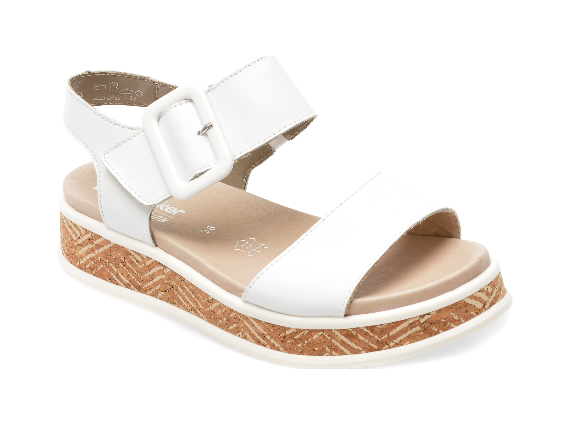 Sandale RIEKER albe, W0800, din piele ecologica /femei/sandale imagine super redus 2022