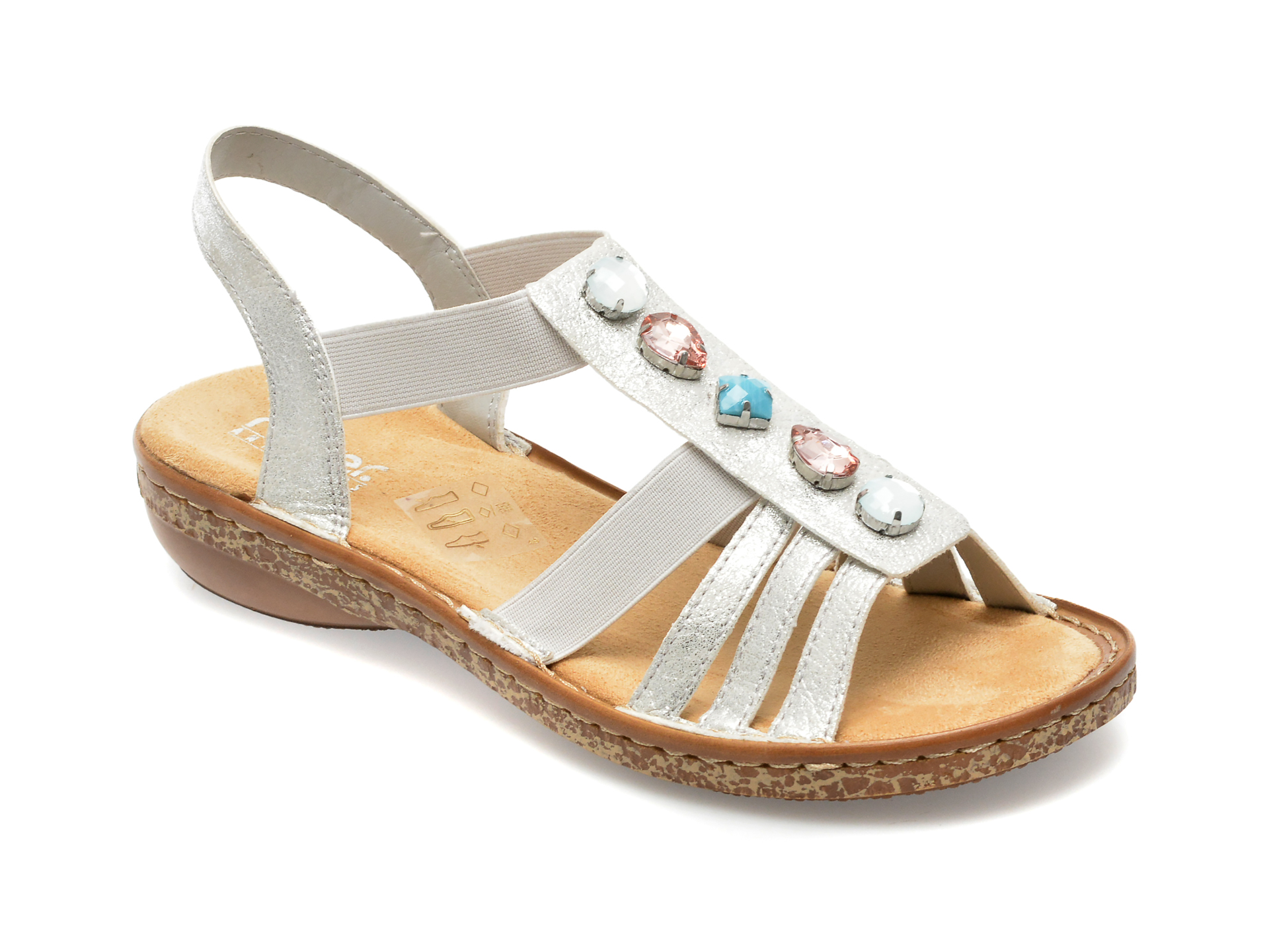 Sandale RIEKER argintii, 62860, din piele ecologica /femei/sandale imagine noua