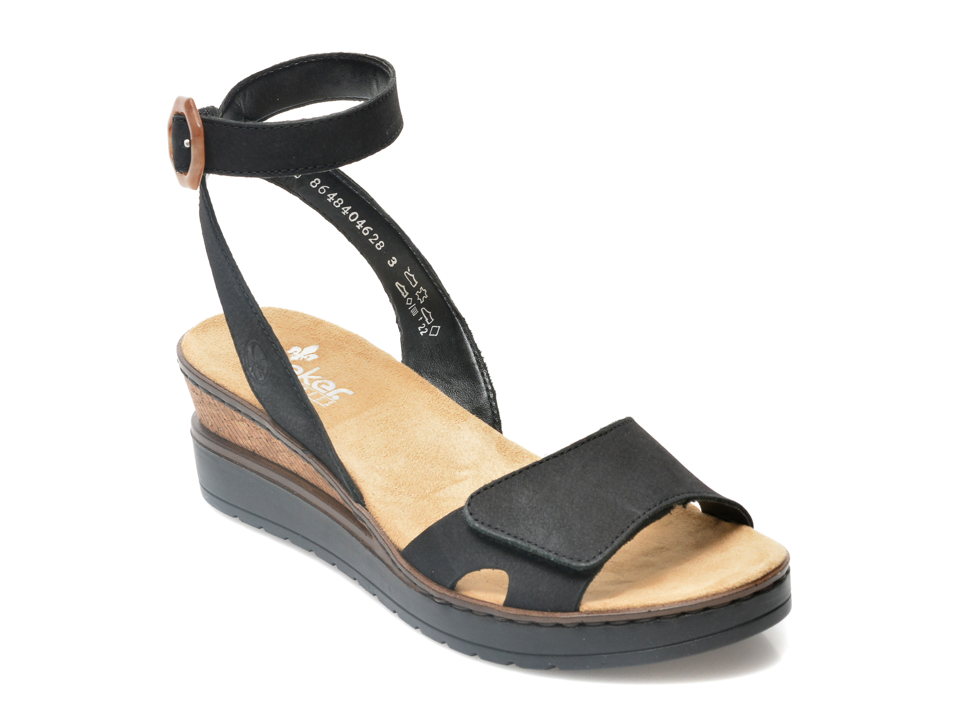 Sandale RIEKER negre, V3849, din nabuc /femei/sandale