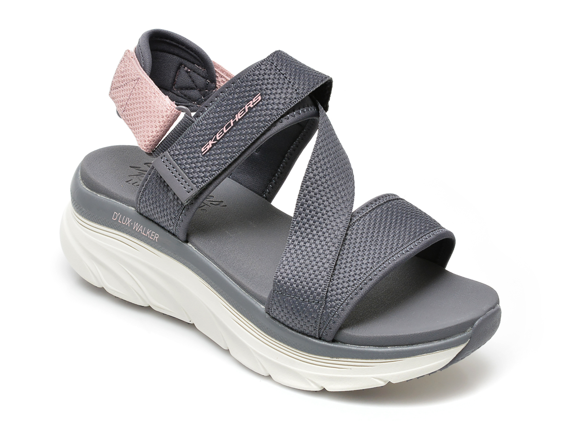 Sandale SKECHERS gri, D LUX WALKER, din material textil /femei/sandale imagine noua