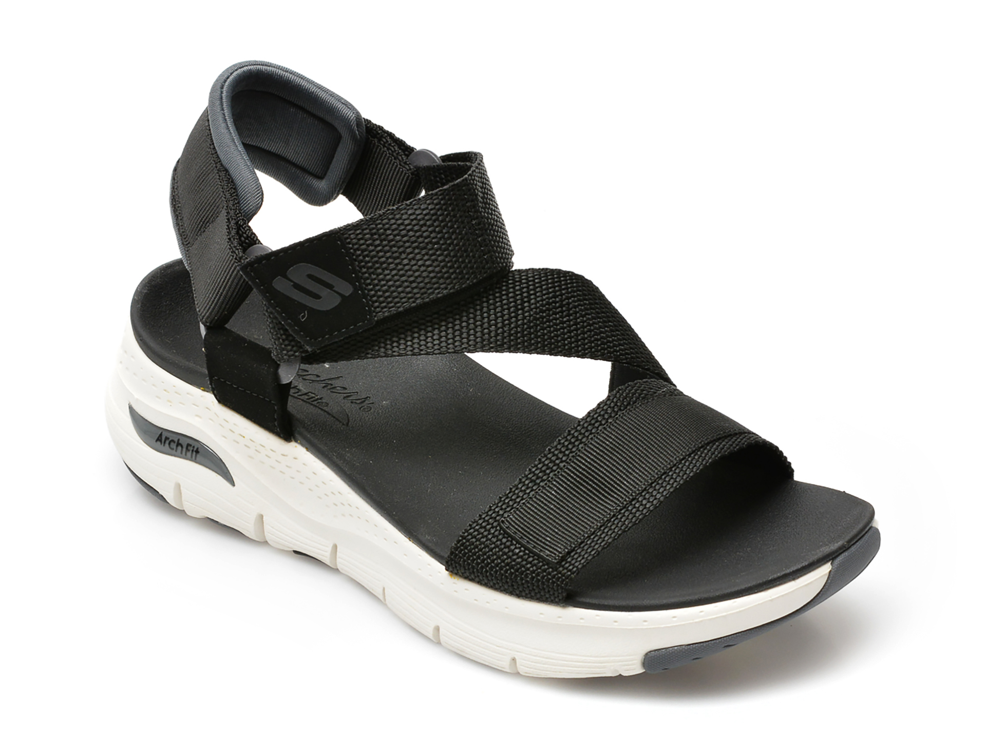 Sandale SKECHERS negre, ARCH FIT, din material textil otter.ro