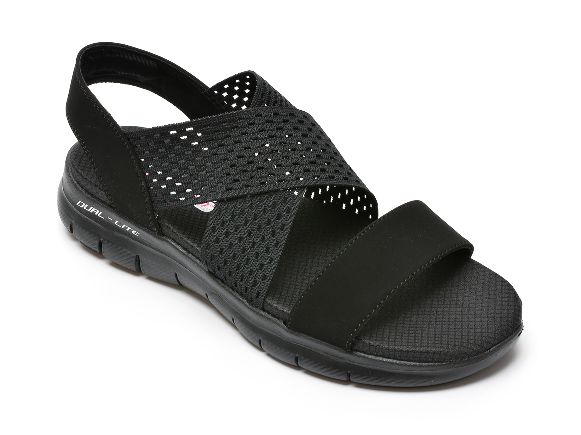 Sandale SKECHERS negre, FLEX APPEAL 2, din material textil si piele ecologica otter.ro