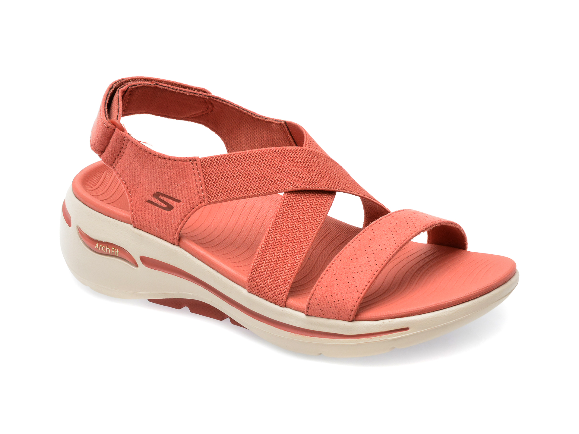 Sandale SKECHERS rosii, GO WALK ARCH FIT SANDAL, din material textil /femei/sandale imagine noua