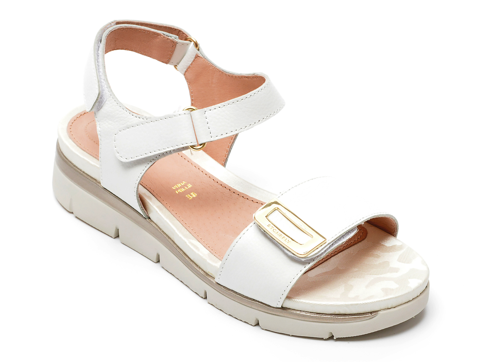 Sandale STONEFLY albe, ELODY19, din piele naturala /femei/sandale
