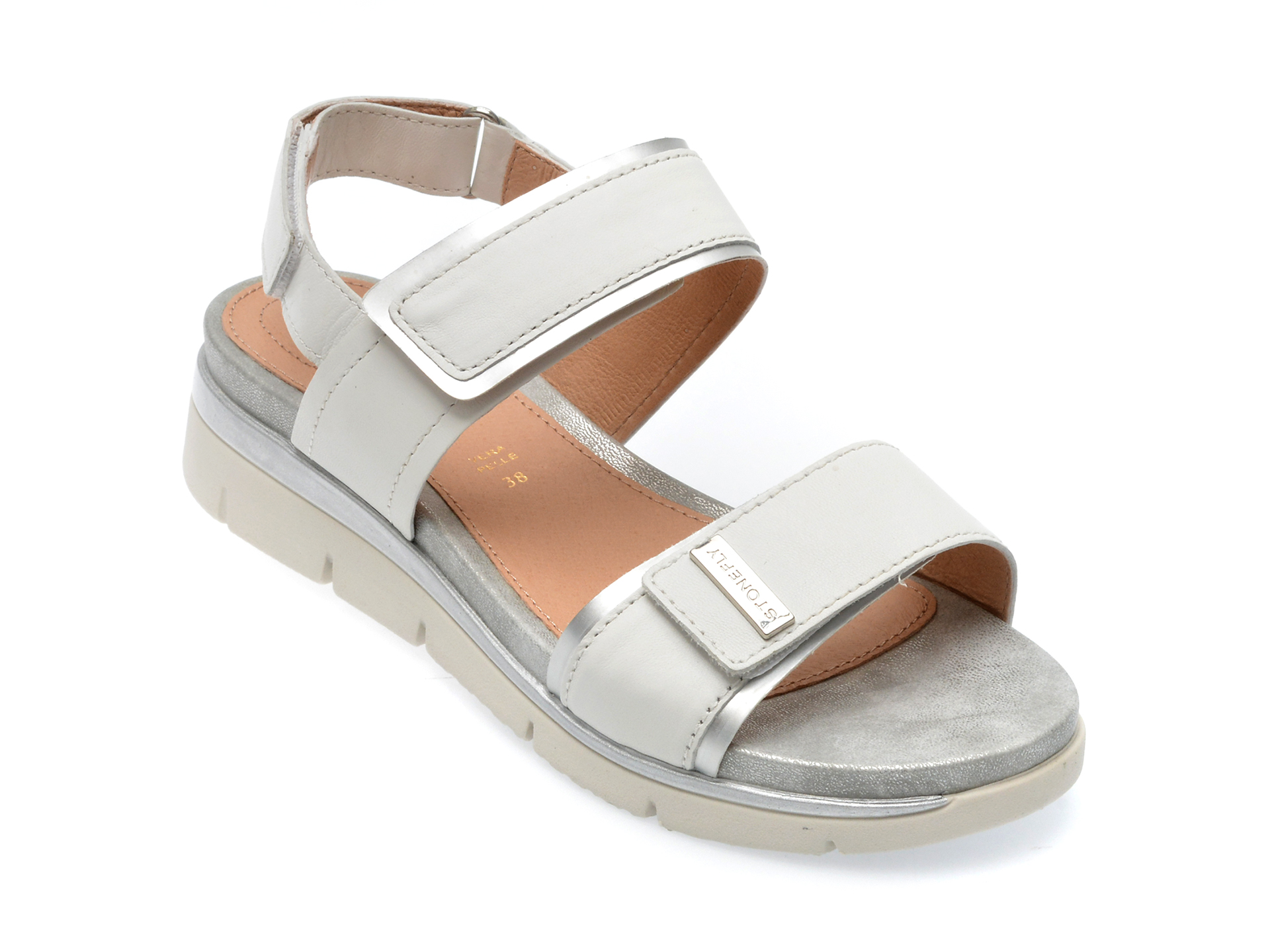 Sandale STONEFLY albe, ELODY20, din piele naturala /femei/sandale