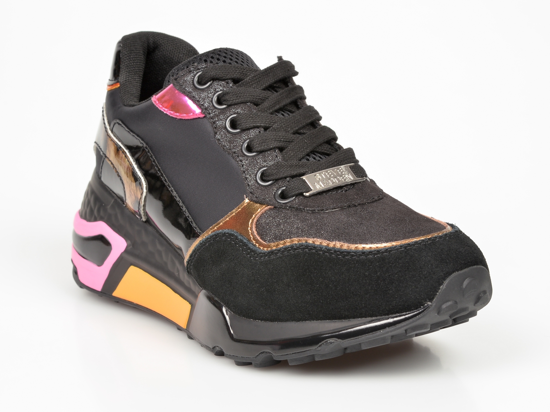 Pantofi sport STEVE MADDEN negri, Chrome, din material textil si piele naturala