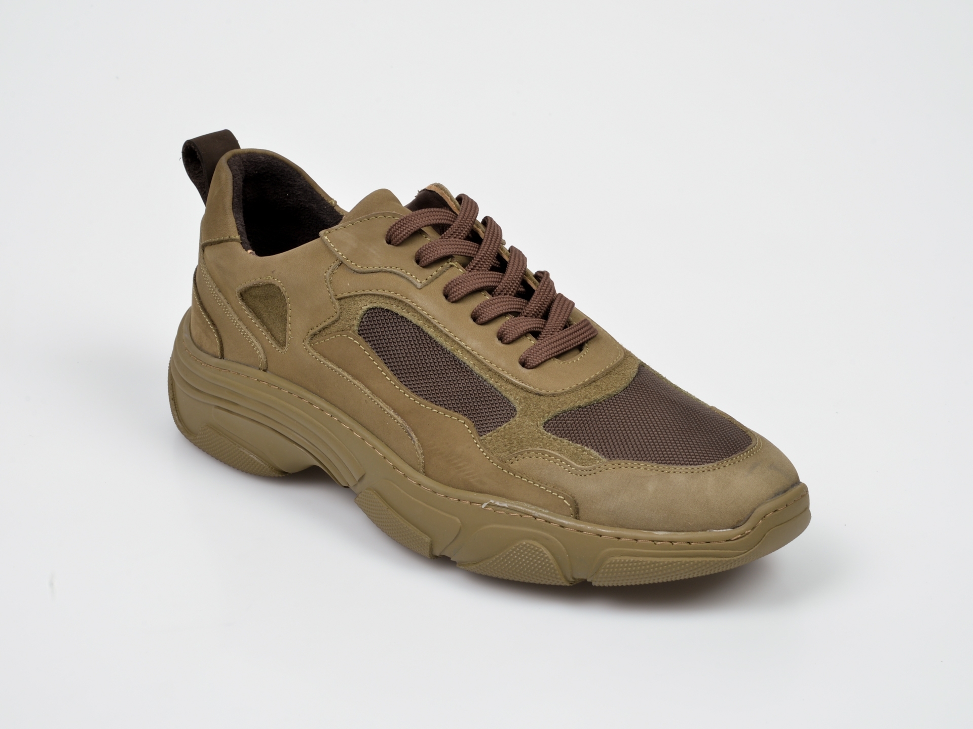 Pantofi sport OTTER kaki, 80115, din material textil si piele naturala
